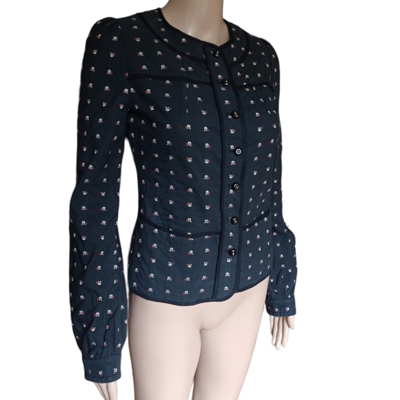 See By Chloe Womens Crop Button Down Jacket Black Geometric Embroidered Size 4 - Picture 7 of 9